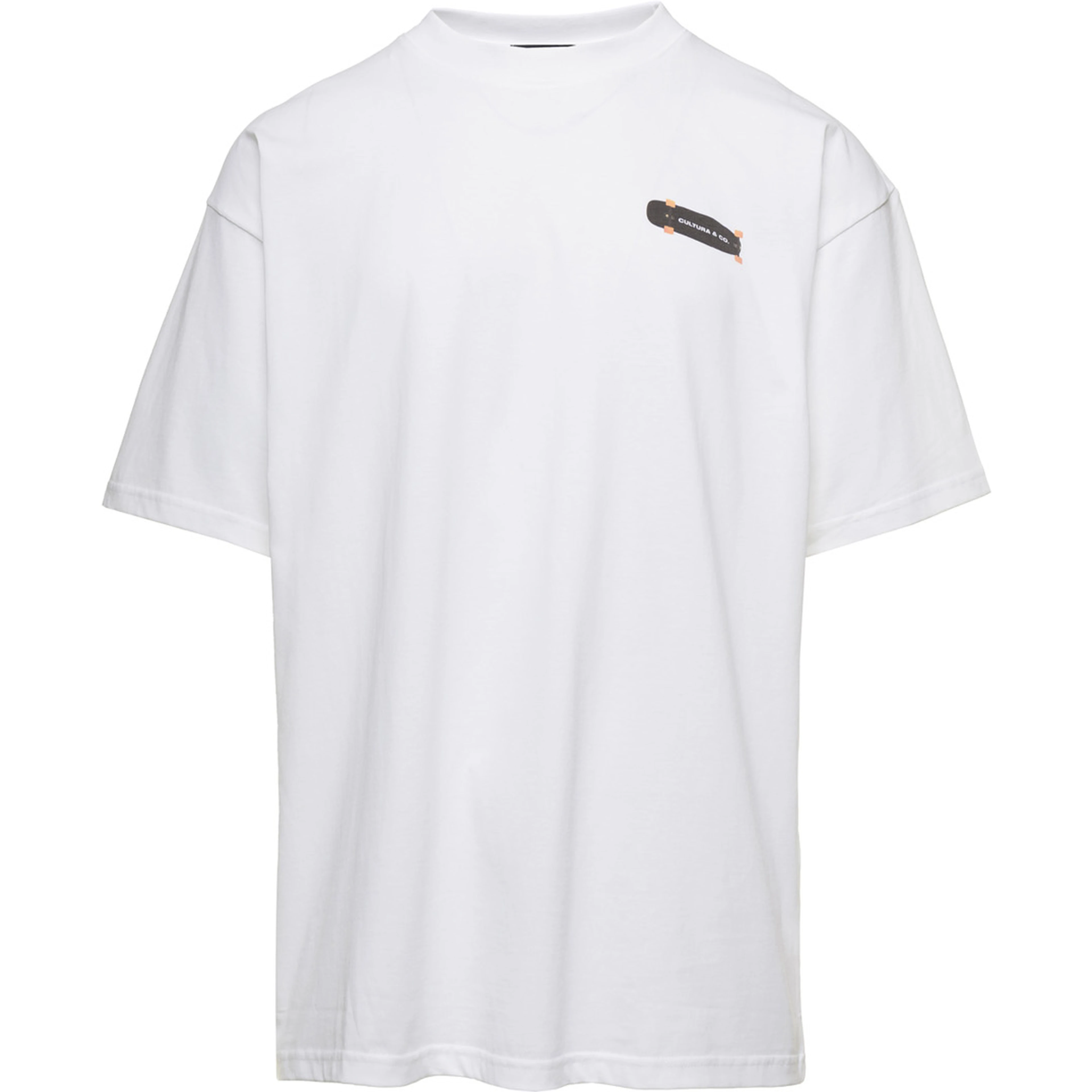 White Crewneck T-Shirt with Skate Logo Print in Jersey Man