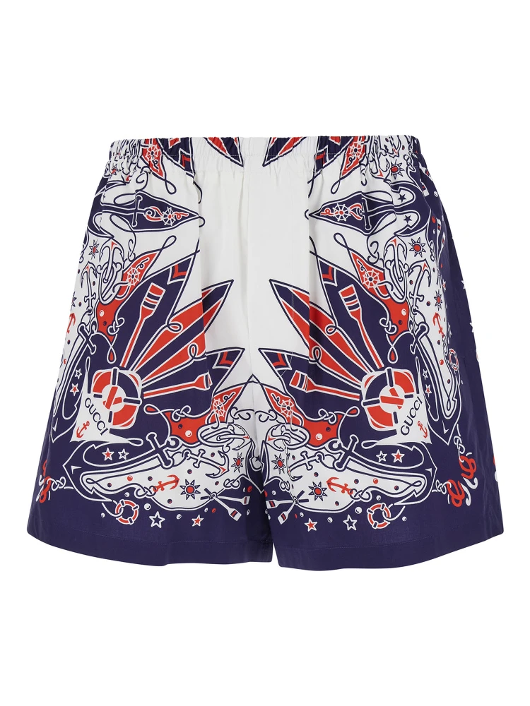 شورت أزرق بنقشة باندانا غوتشي من القطن الرجالي