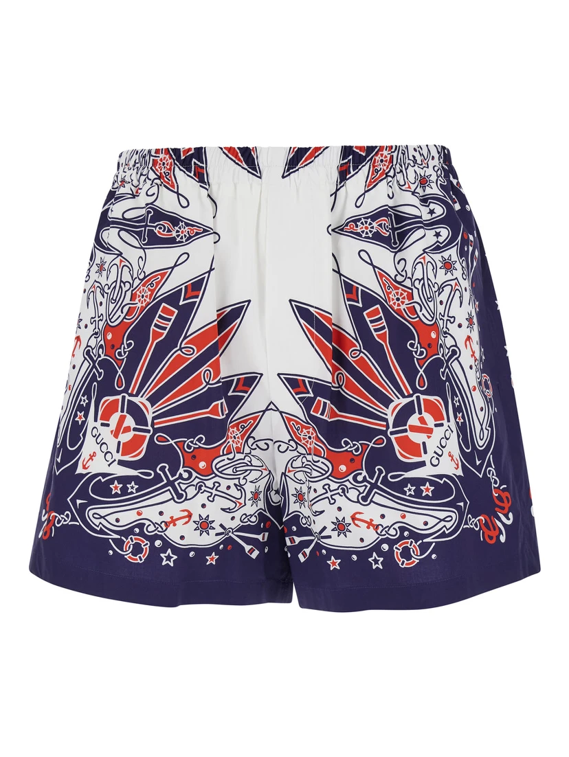 شورت أزرق بنقشة باندانا غوتشي من القطن الرجالي