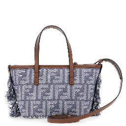 Roll Blue Mini Bag with Adjustable and Removable Shoulder Strap and Fringed Details in FF Canvas Woman