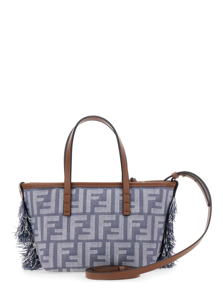 Roll Blue Mini Bag with Adjustable and Removable Shoulder Strap and Fringed Details in FF Canvas Woman alternative