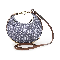 Fendigraphy Blue Mini Handbag with Logo Lettering and All-Over FF Motif in Cotton Blend Woman