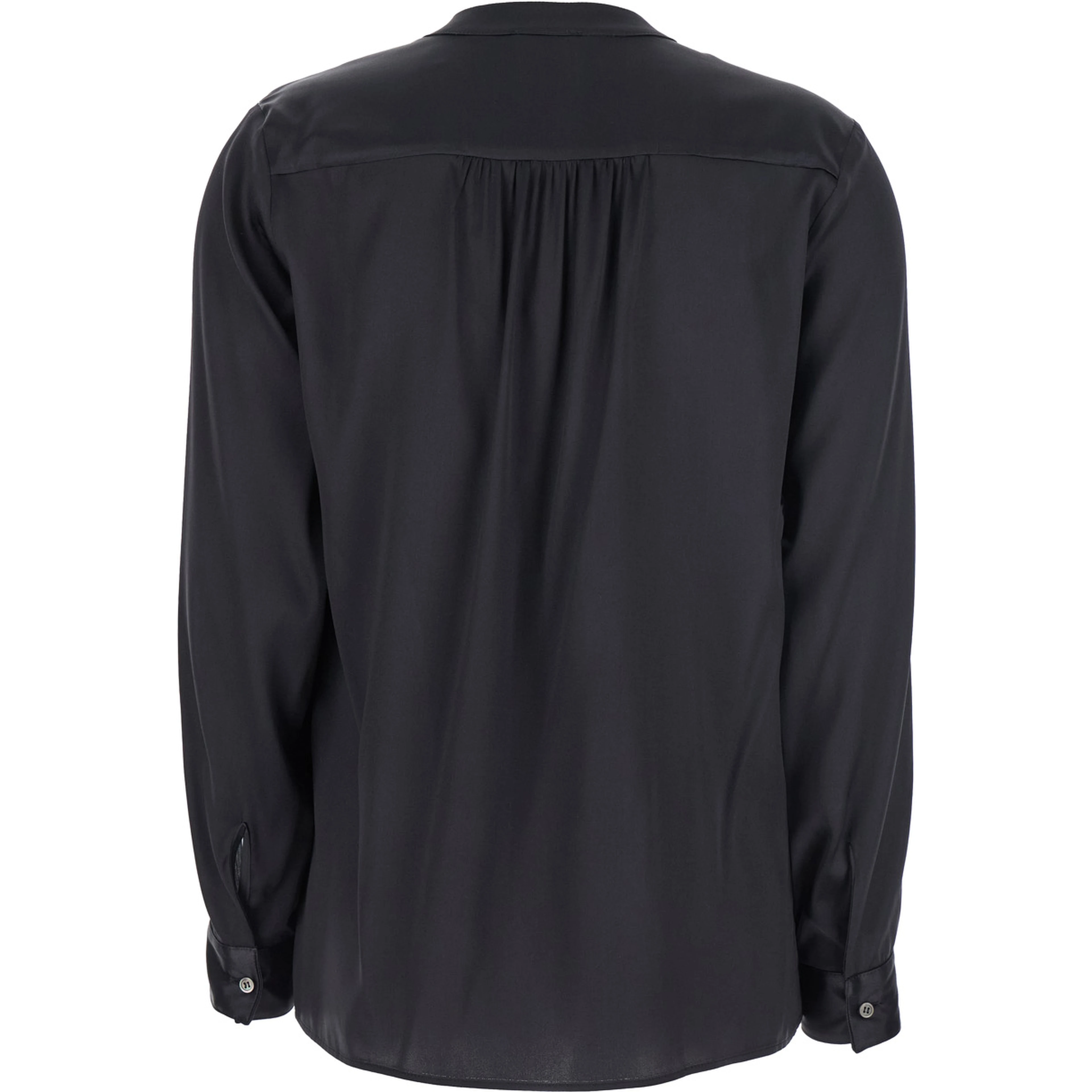 Black Blouse with V Neck and Buttoned Cuffs in Silk Woman