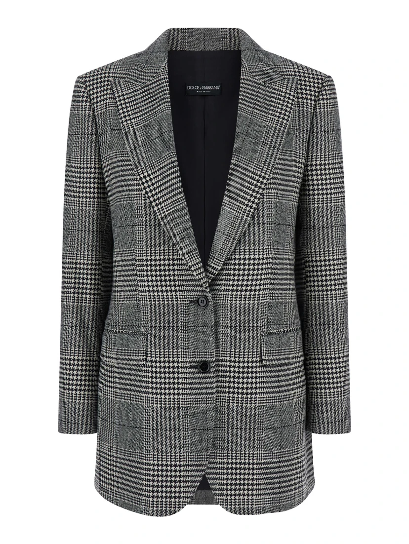 Grey Single-Breasted Jacket with Peak Revers in Wool and Cashmere Woman