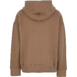 Julia Beige Sweatshirt with Fixed Hood and Dropped Shoulders in Cotton Woman