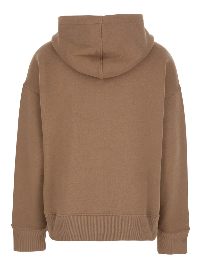 Julia Beige Sweatshirt with Fixed Hood and Dropped Shoulders in Cotton Woman
