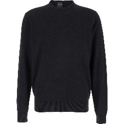 Black Crewneck Sweater in Merino Wool and Silk Blend Man