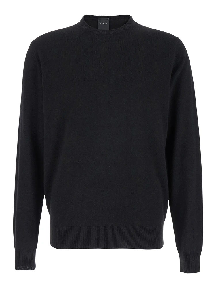 Black Crewneck Sweater in Merino Wool and Silk Blend Man