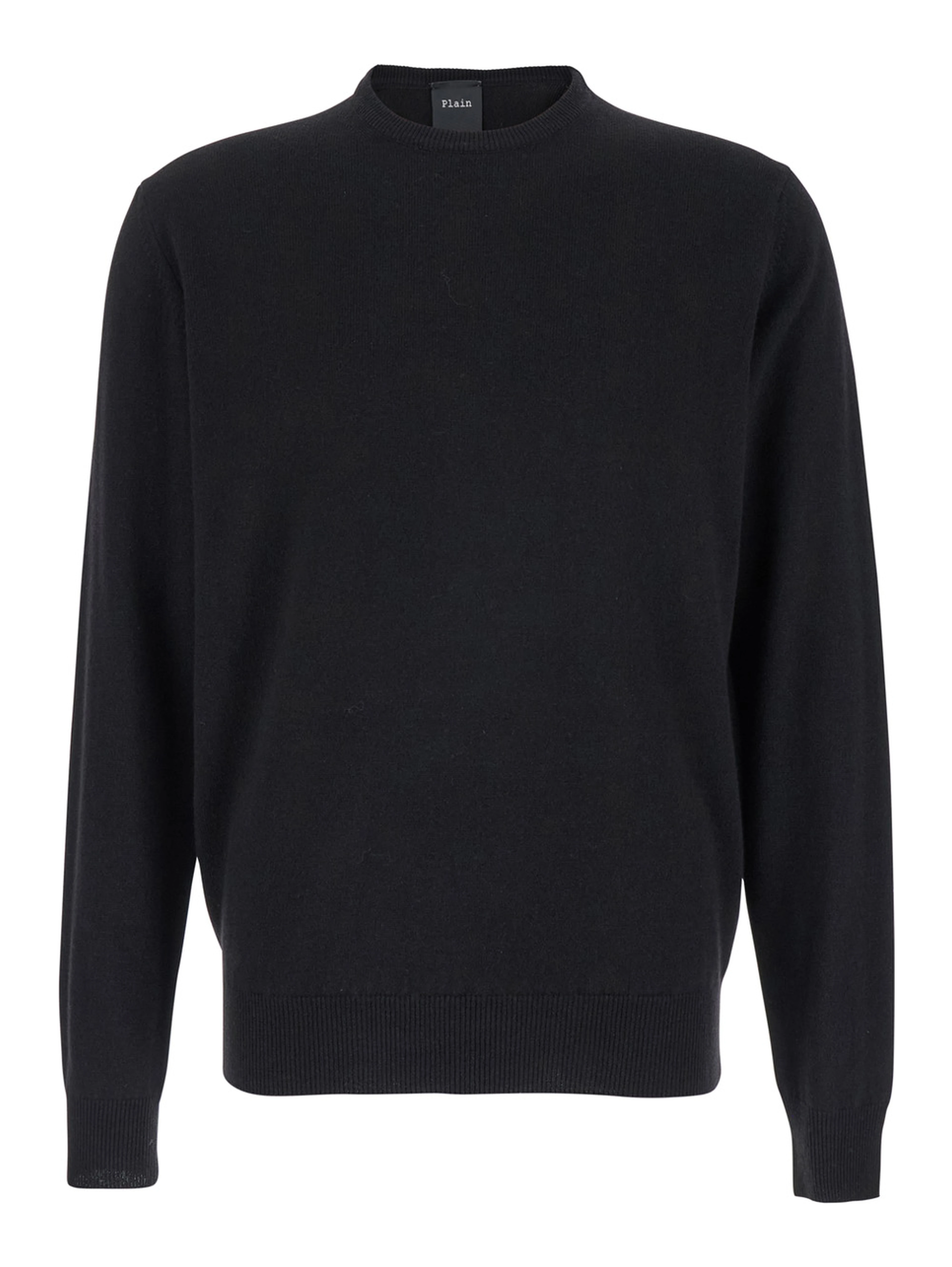 Black Crewneck Sweater in Merino Wool and Silk Blend Man