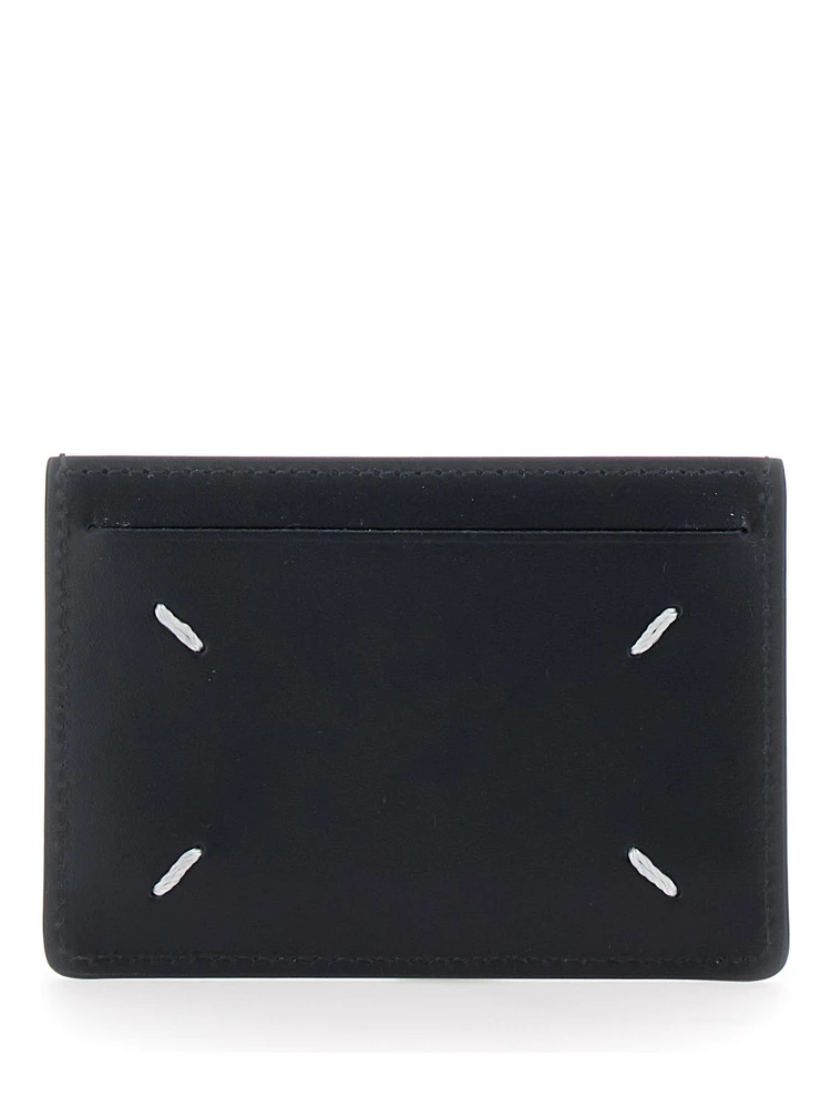 Black Card Holder with Four Rear Stitchings in Leather Woman alternative