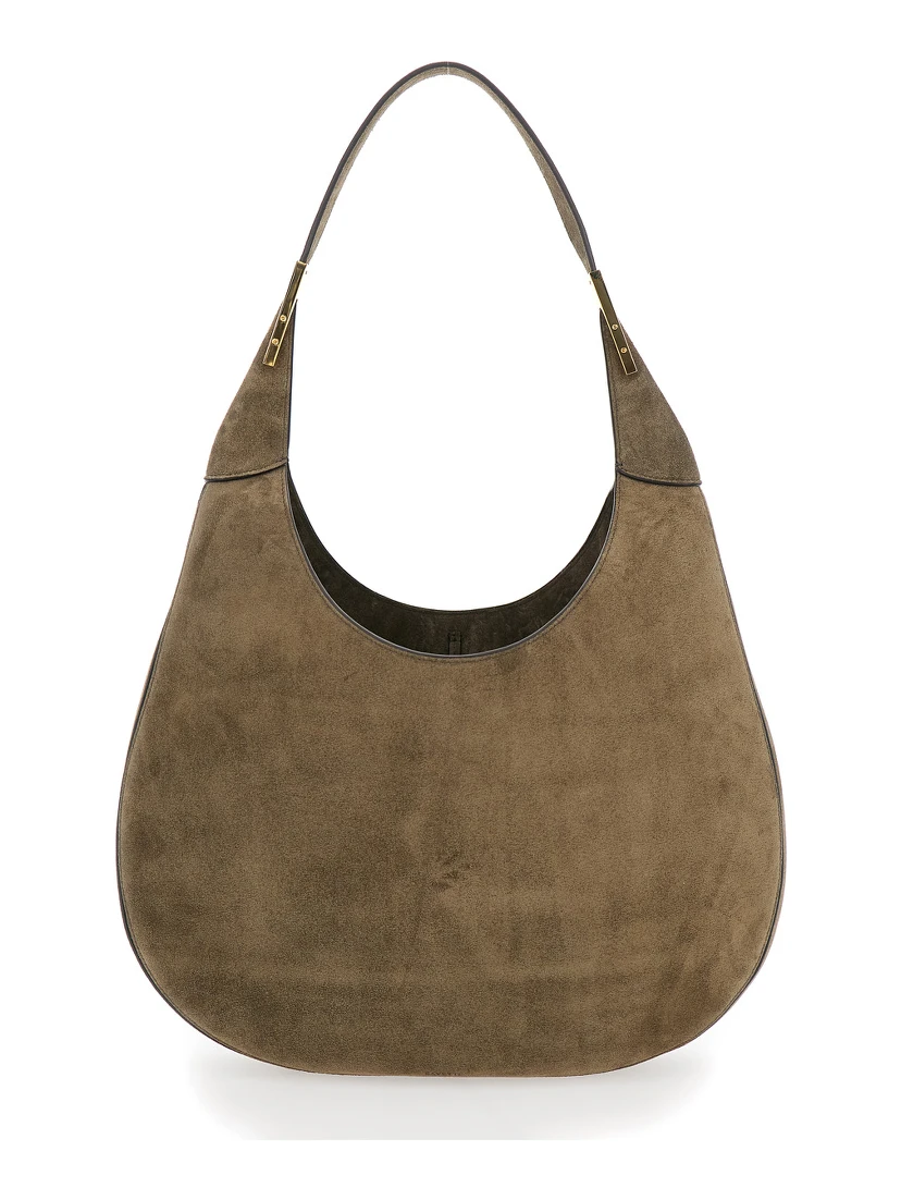 Brown Shoulder Bag with Open Top in Suede Woman