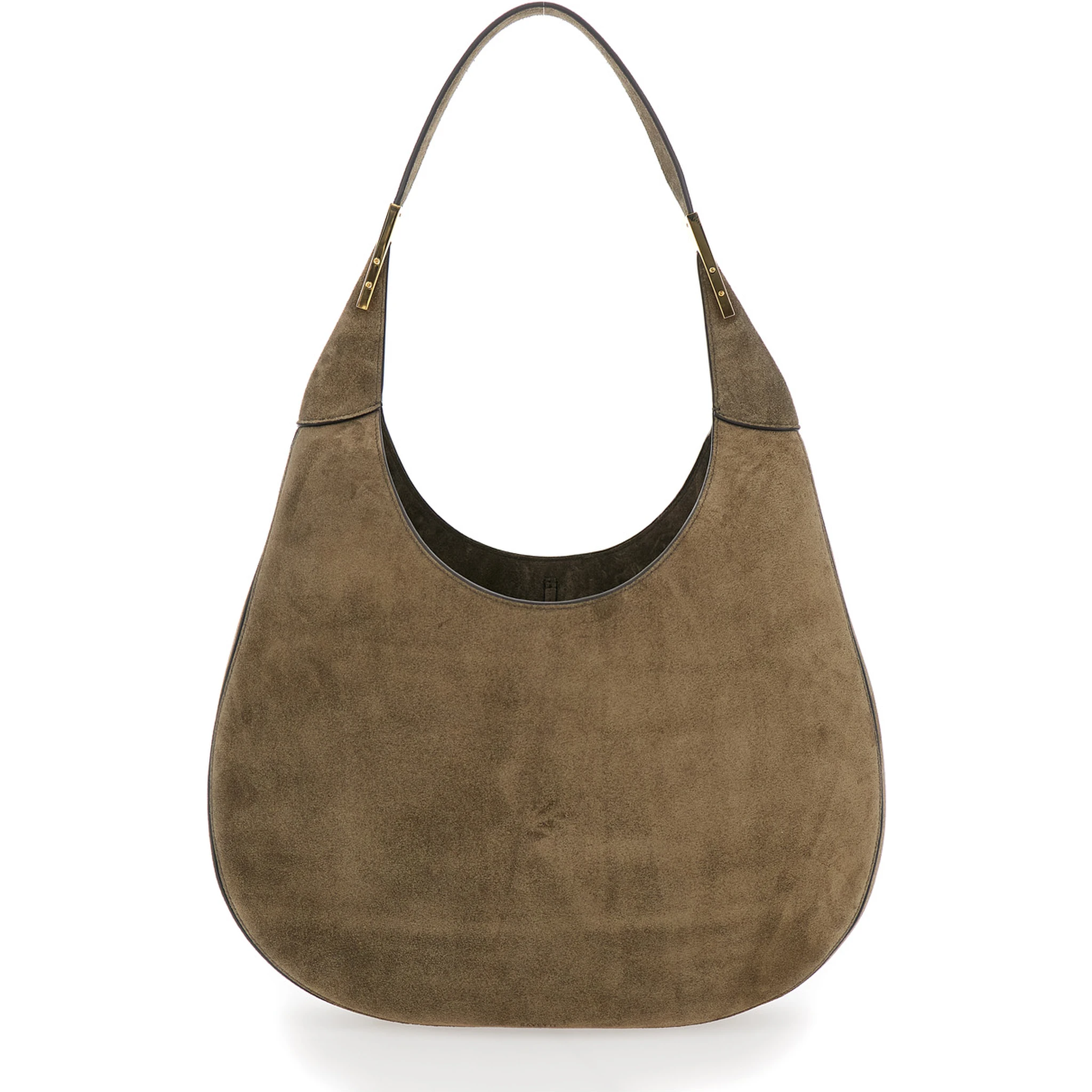 Brown Shoulder Bag with Open Top in Suede Woman