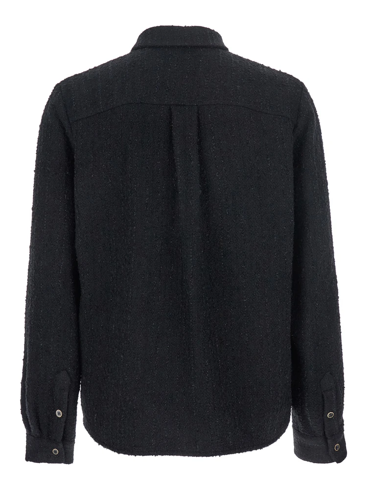 Black Shirt with Classic Collar and Logo Plaque on the Front in Fabric Man alternative