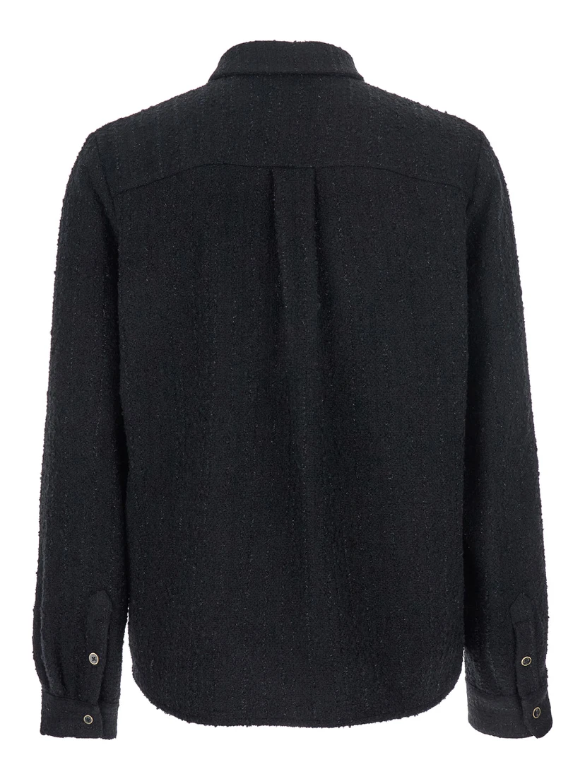 Black Shirt with Classic Collar and Logo Plaque on the Front in Fabric Man