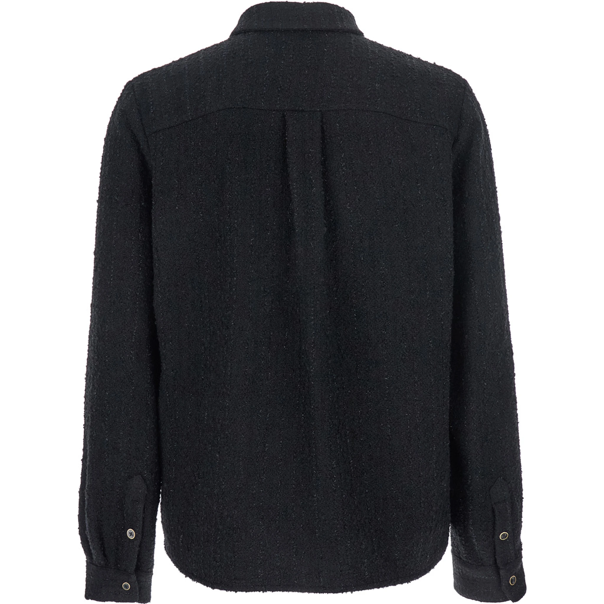 Black Shirt with Classic Collar and Logo Plaque on the Front in Fabric Man