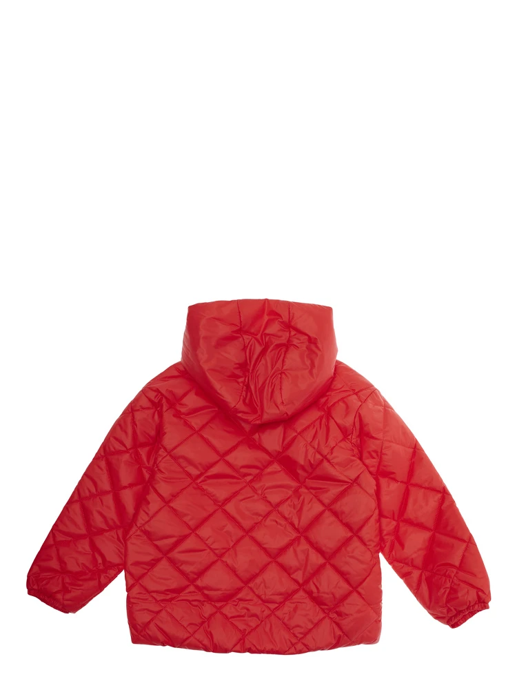 Red Jacket with Fixed Hood and Logo Patch on the Front in Tech Fabric Boy alternative