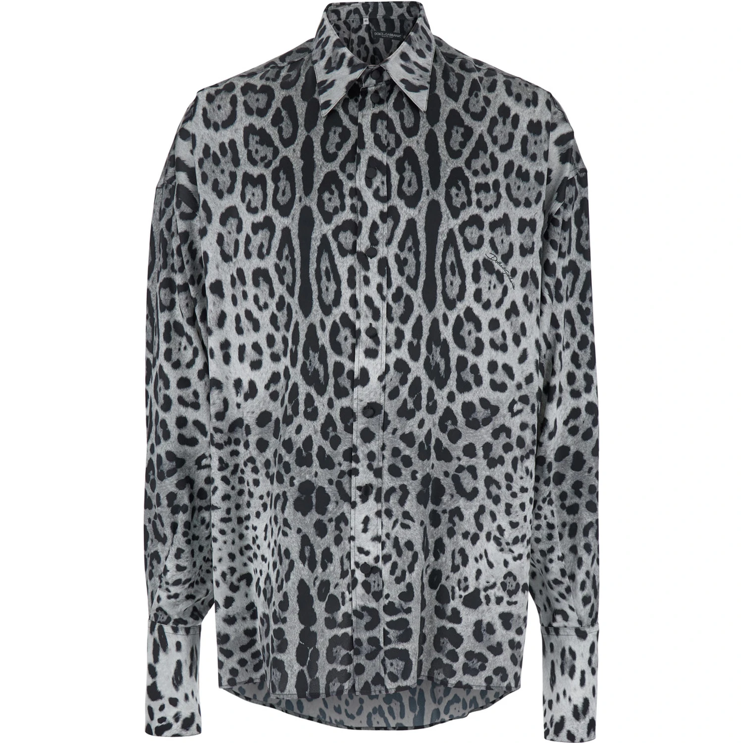 Grey Shirt with Leopard Print All-Over and Logo Lettering in Silk Man