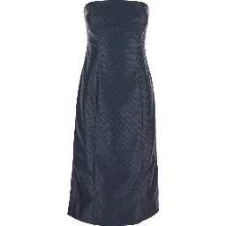 Blue Midi Bustier Dress In Braided Eco Leather Woman