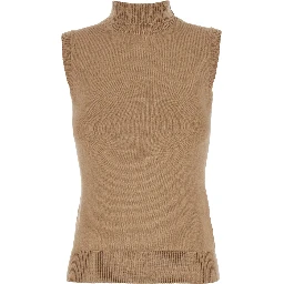 Ardenza Beige Knit Vest with High Neck in Wool Woman