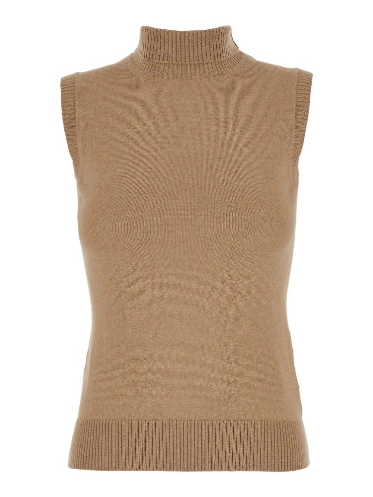 Ardenza Beige Knit Vest with High Neck in Wool Woman