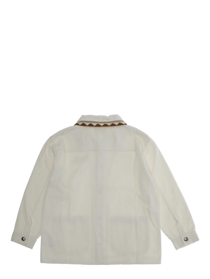 Dora White Jacket with Classic Collar and Two Front Patch Pockets in Corduroy Girl