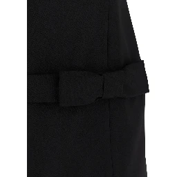 Black Crewneck Mini Dress with Bow Detail on the Front and Logo Plaque on the Rear in Tech Fabric Stretch Woman