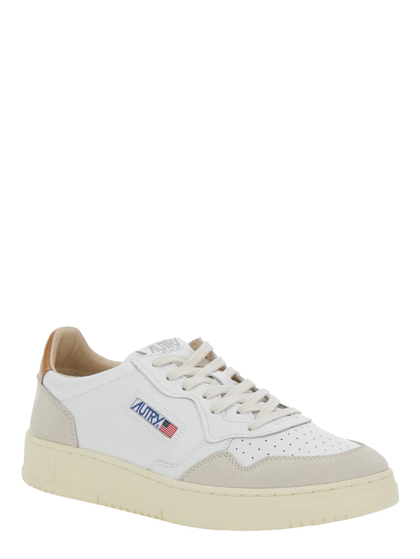 Medalist Low White Sneakers with Navy Blue Heel Tab in Leather Man