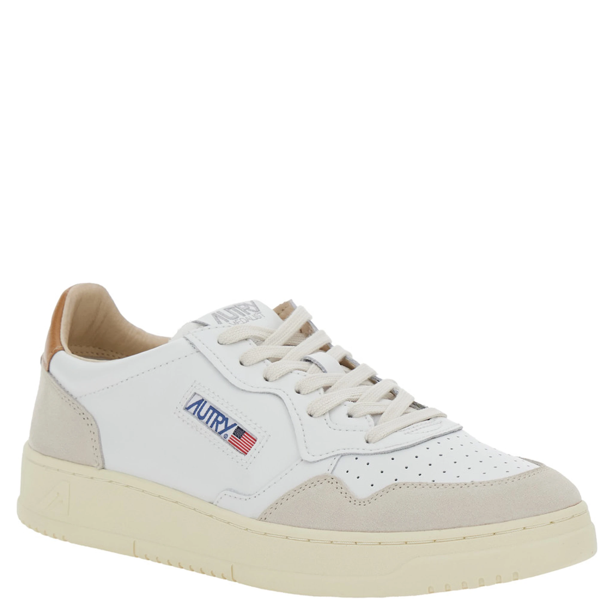 Medalist Low White Sneakers with Navy Blue Heel Tab in Leather Man