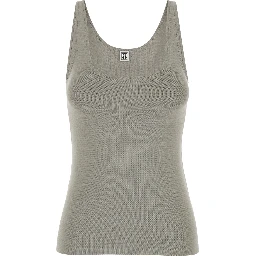 Grey U Neck Tank Top in Lightweight Knit Woman