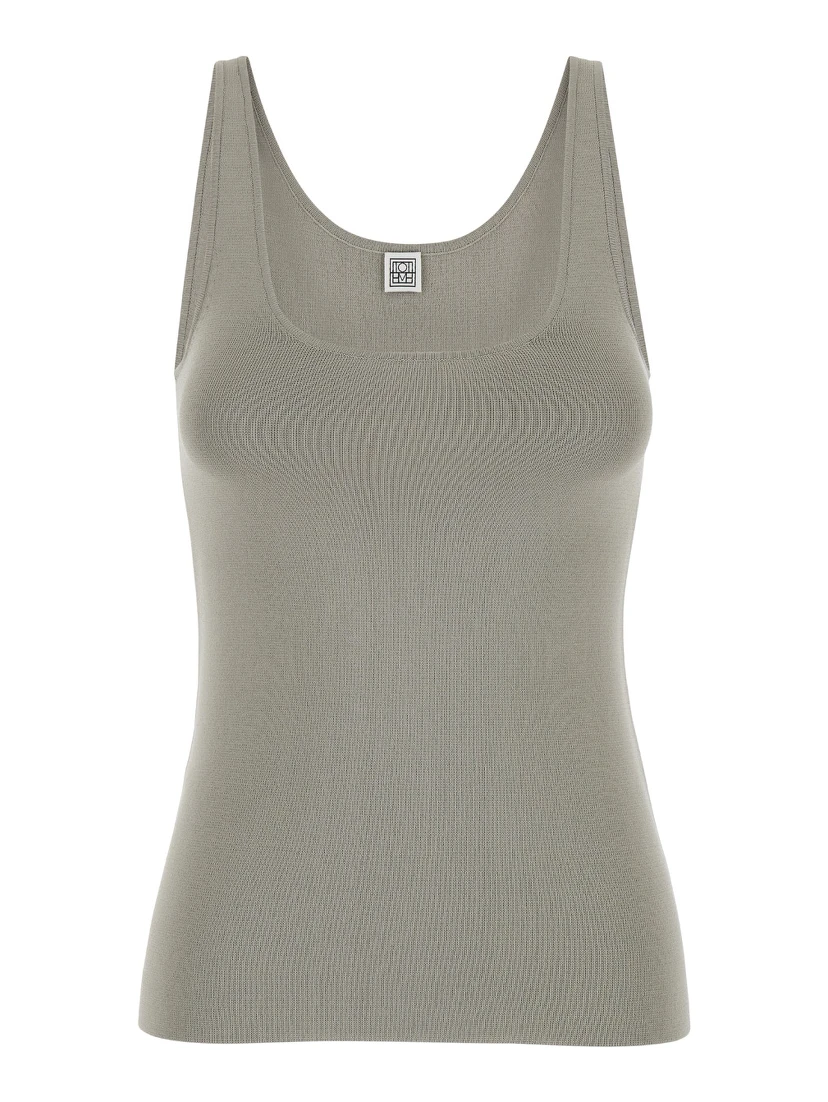 Grey U Neck Tank Top in Lightweight Knit Woman