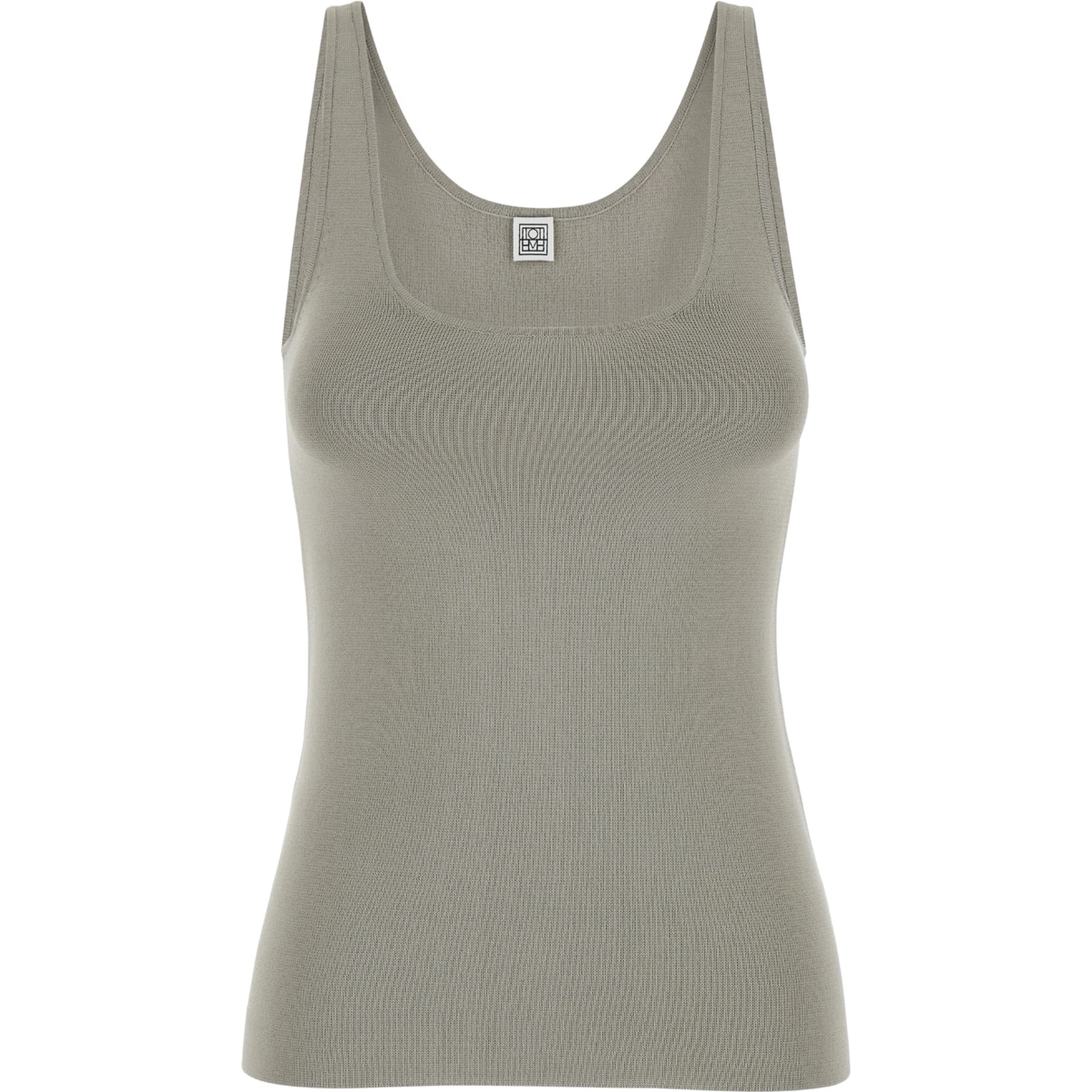 Grey U Neck Tank Top in Lightweight Knit Woman