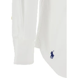 Custom Fit White Shirt with Pointed Collar and Contrasting Pony Embroidery on the Side in Cotton Man