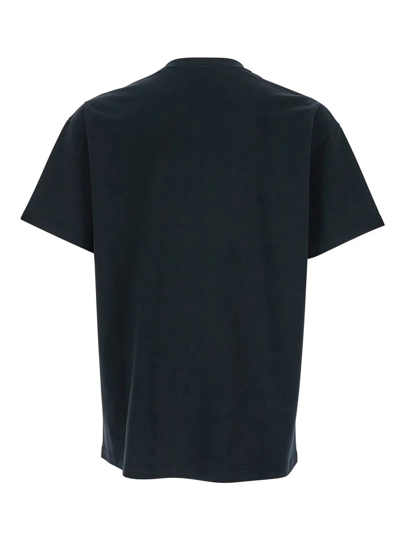 Black Crewneck T-Shirt with Logo Patch on the Front in Cotton Man