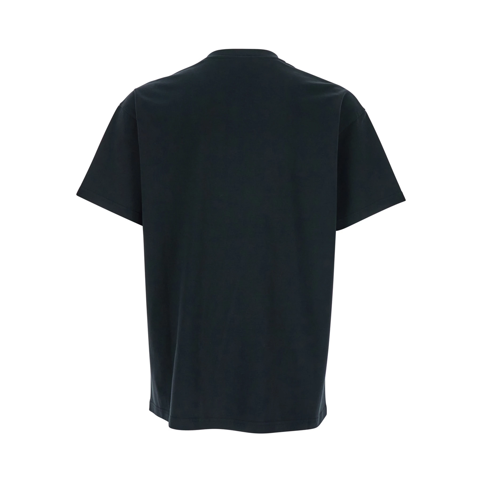 Black Crewneck T-Shirt with Logo Patch on the Front in Cotton Man
