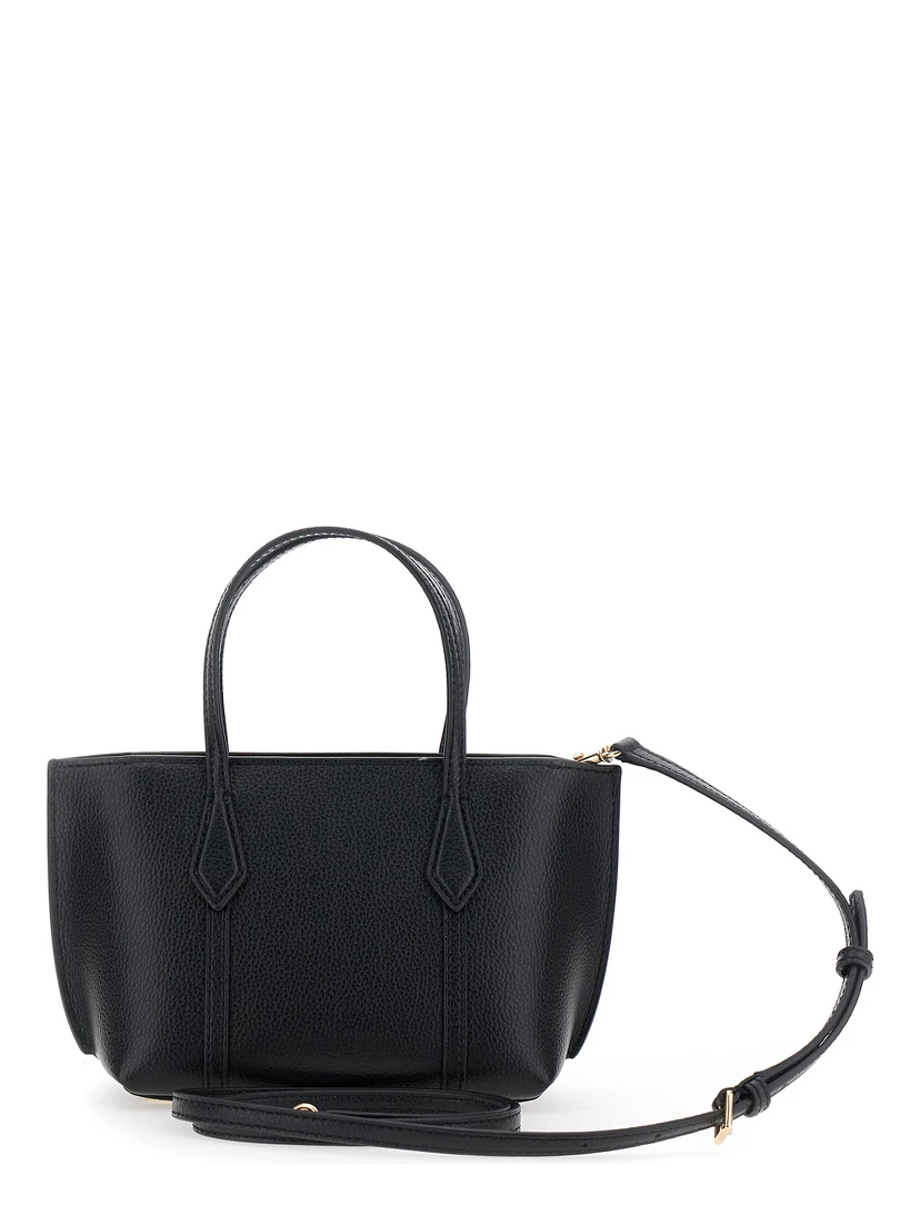 Perry Black Handbag with Adjustable and Removable Shoulder Strap and Embossed Logo Lettering on the Front in Grained Leather Woman