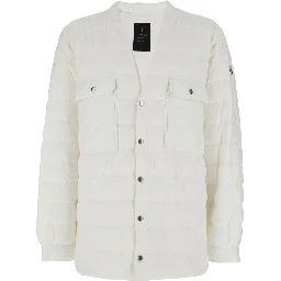 White Down Jacket with Logo Patch on the Sleeve and Snap Buttons in Tech Fabric Man