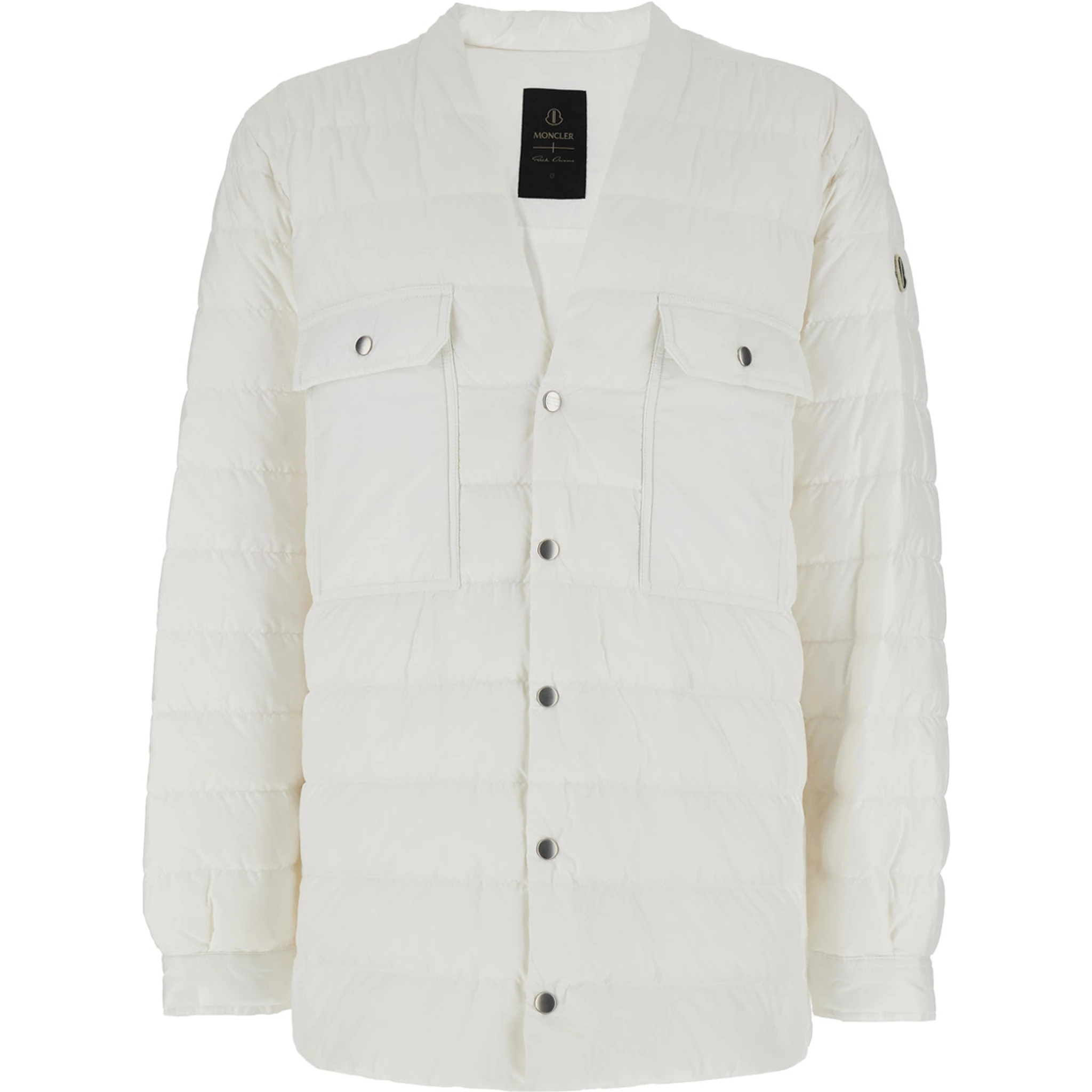 White Down Jacket with Logo Patch on the Sleeve and Snap Buttons in Tech Fabric Man
