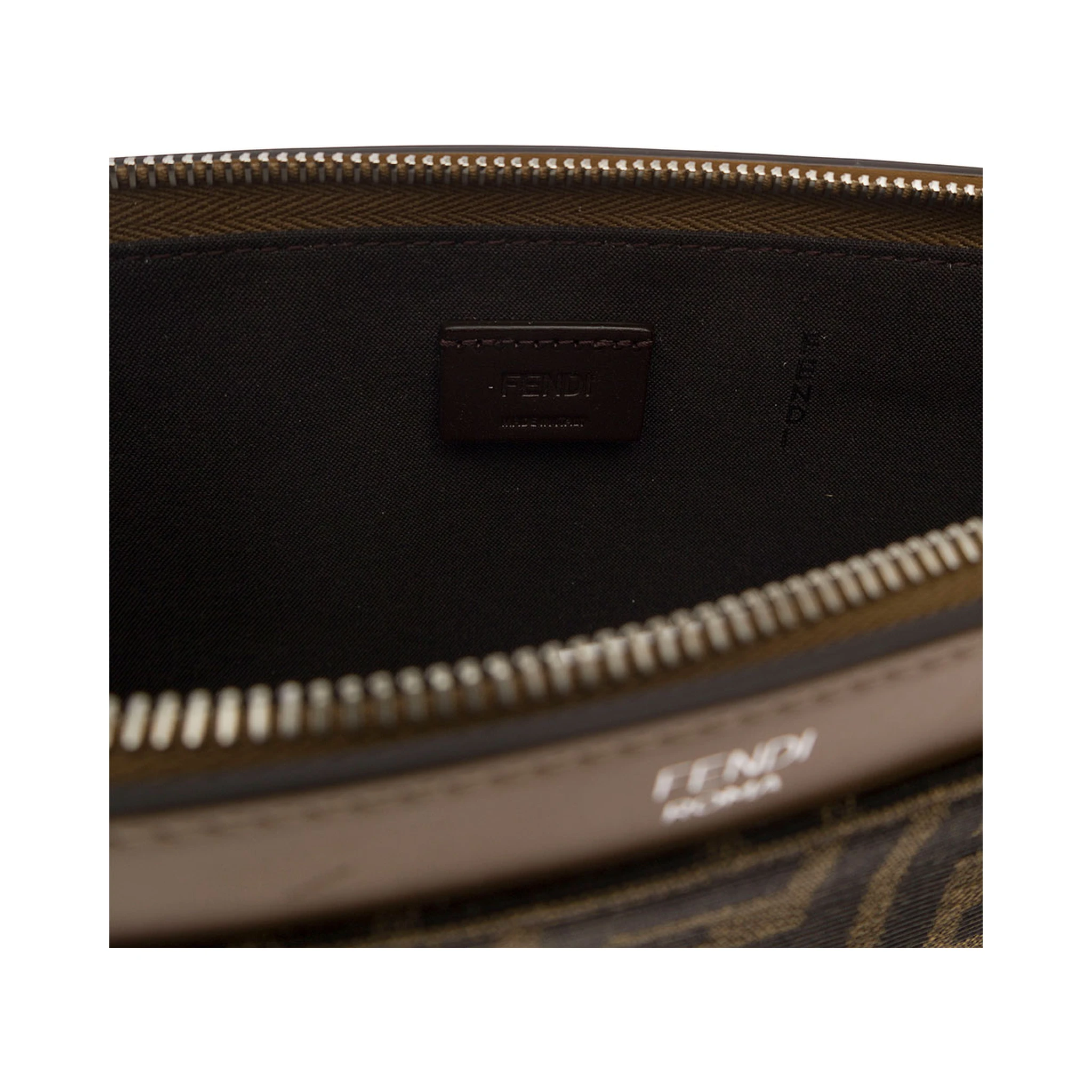 Large FF Brown Flat Pouch with Jacquard Motif in Cotton Blend Man