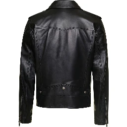 Black Biker Jacket with Zipped Pockets in Smooth Leather Man