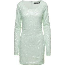 Mini Green Dress with All-Over Sequins in Recycled Fabric Woman