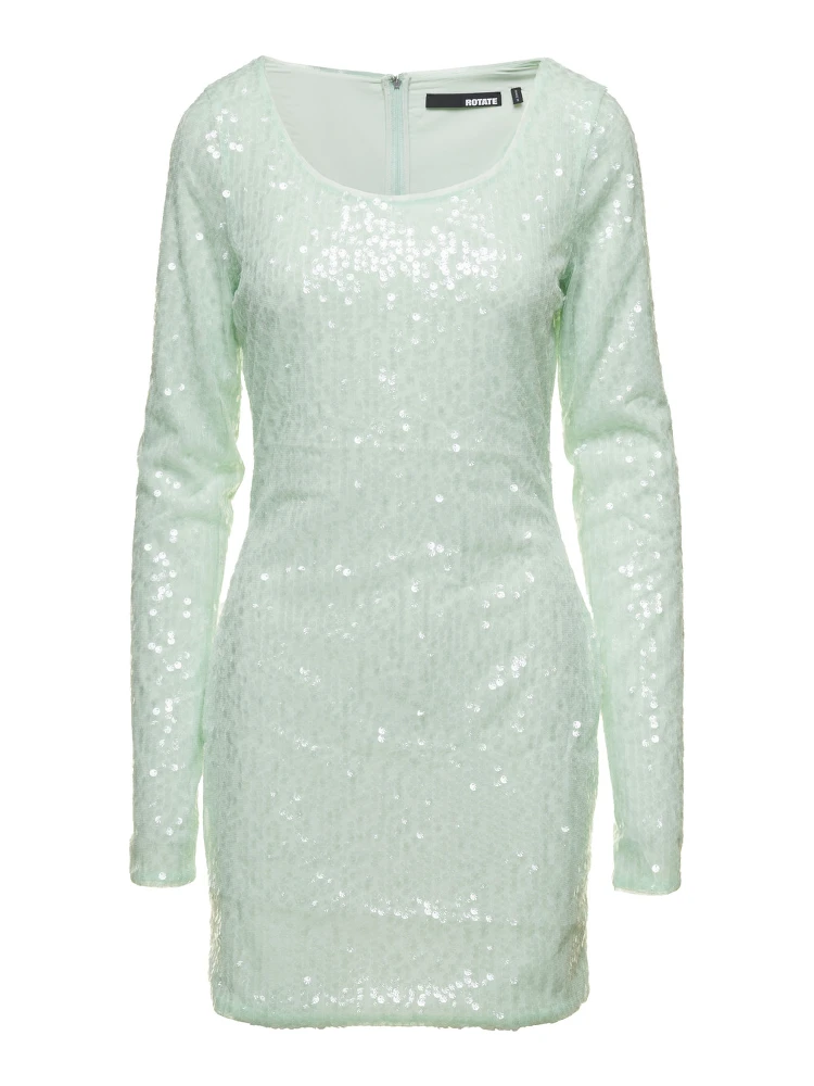 Mini Green Dress with All-Over Sequins in Recycled Fabric Woman