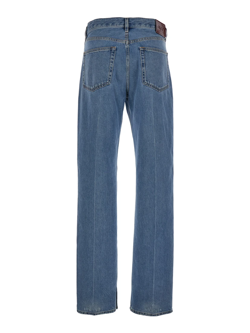 90s Light Blue Straight Jeans with Logo Patch in Denim Woman