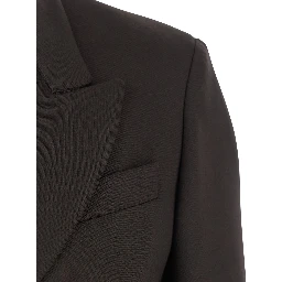 Brown Double-Breasted Jacket with Notched Revers in Wool Blend Woman