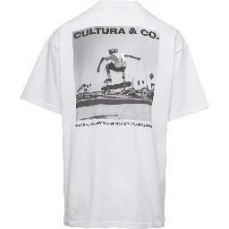 White Crewneck T-Shirt with Skate Logo Print in Jersey Man