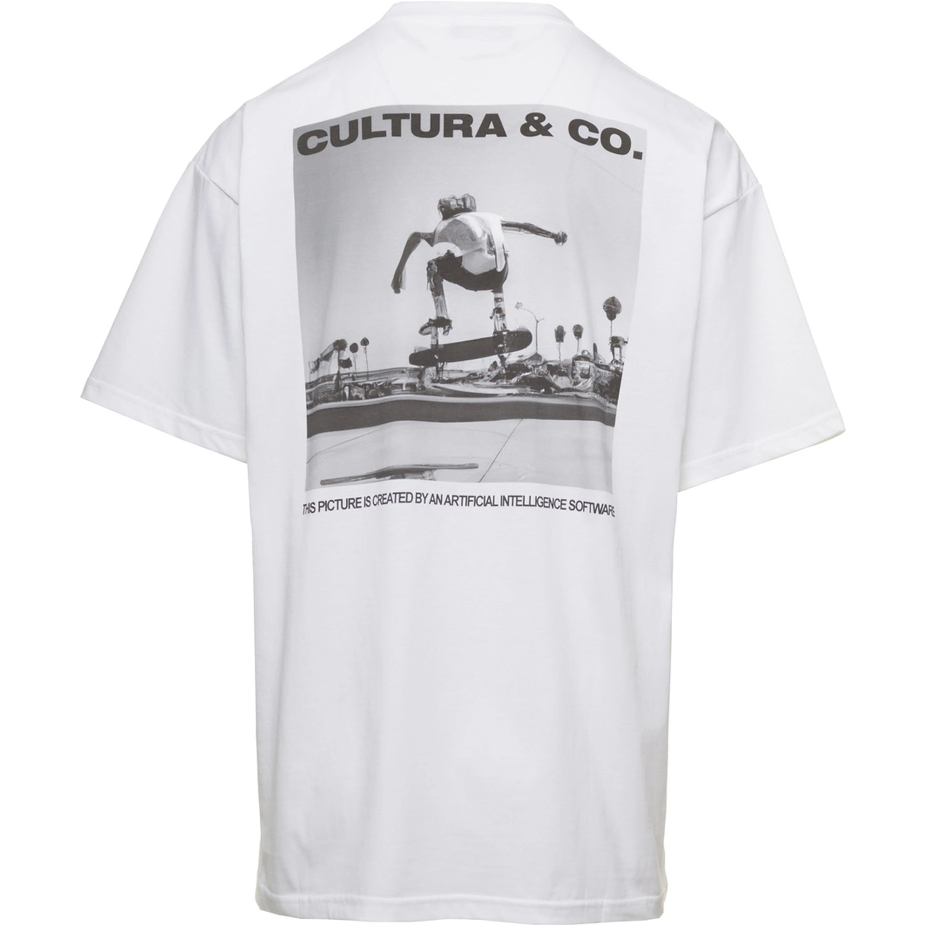 White Crewneck T-Shirt with Skate Logo Print in Jersey Man