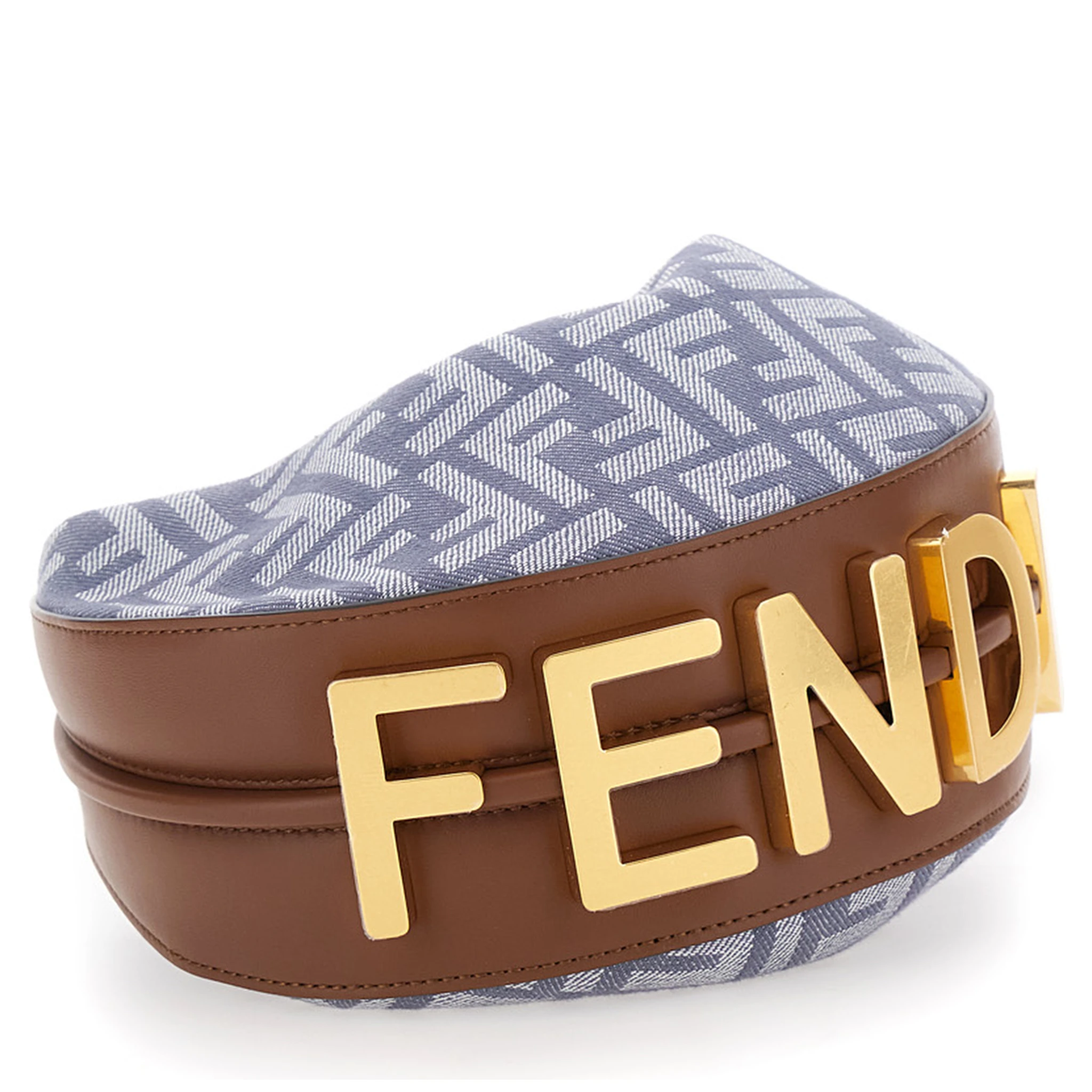 Fendigraphy Blue Mini Handbag with Logo Lettering and All-Over FF Motif in Cotton Blend Woman