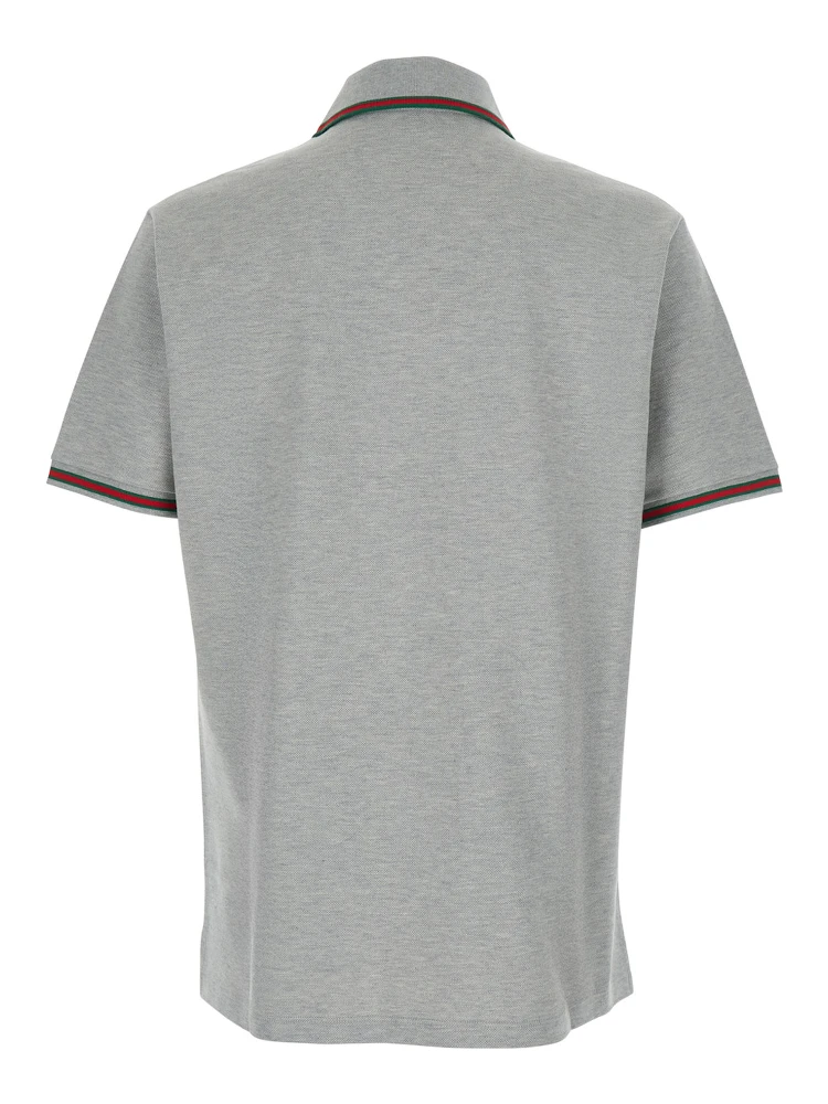Grey Polo Shirt with Web Details and Logo Lettering on the Front in Wool Blend Man alternative