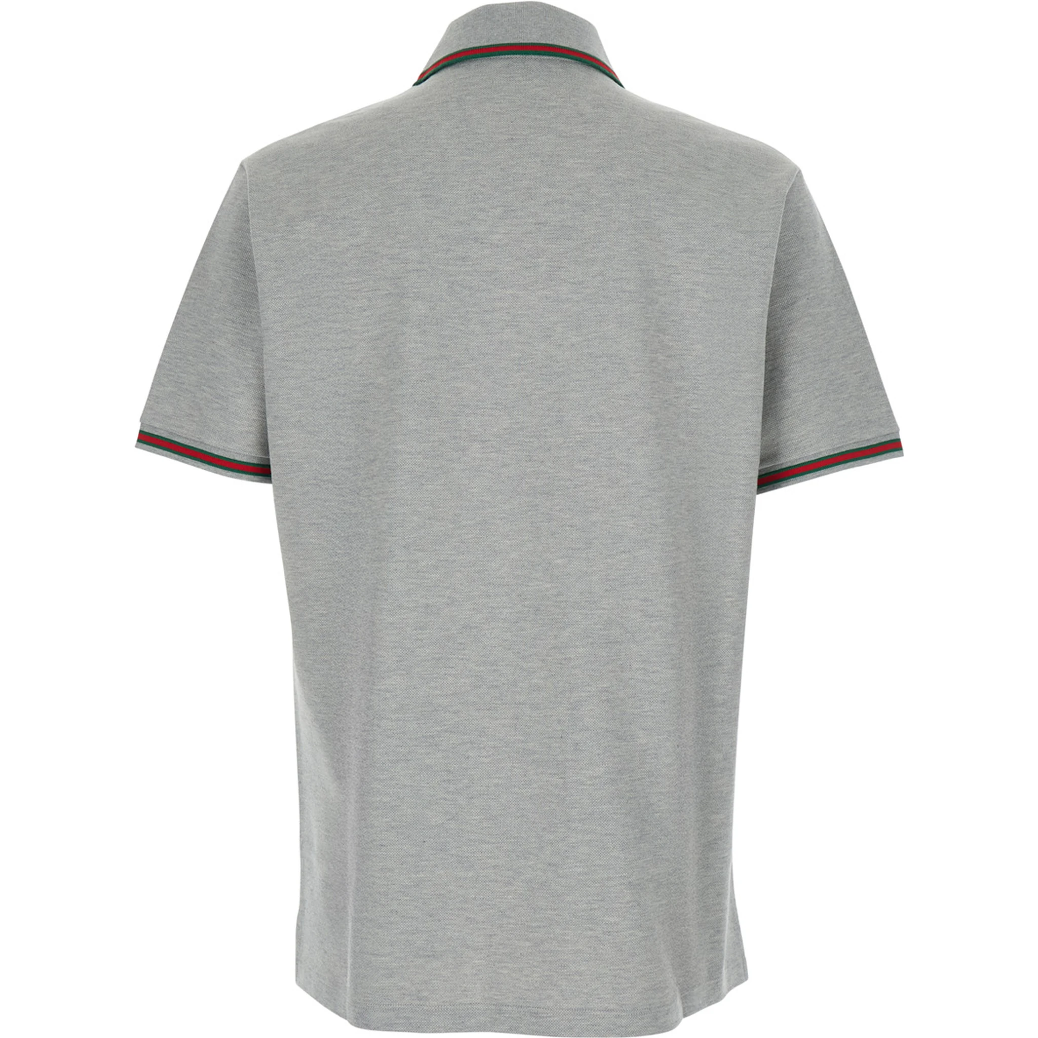 Grey Polo Shirt with Web Details and Logo Lettering on the Front in Wool Blend Man