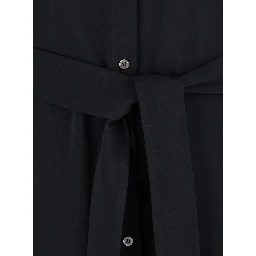 Black Long Dress with Classic Collar and Front Button Closure in Fabric Woman