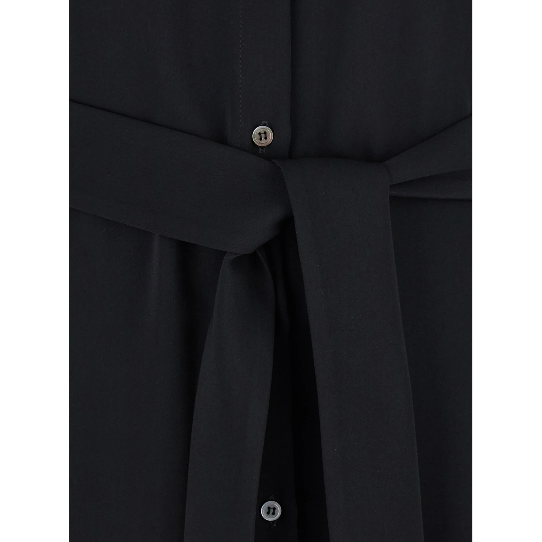 Black Long Dress with Classic Collar and Front Button Closure in Fabric Woman